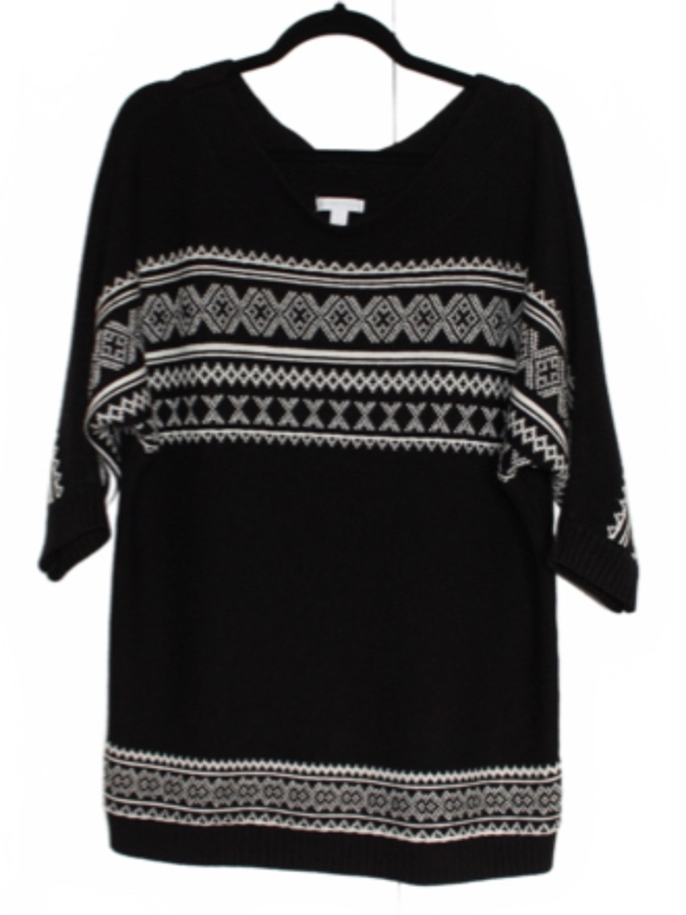Tunic Style Sweater, Boat Neck, Dolman Sleeve, Black & White, Size Large